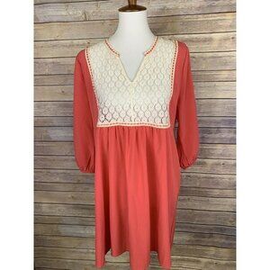 Umgee Medium Peasant Style Dress Tunic Lace Inserts Boho Hippie Prairie